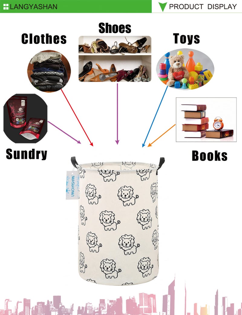 LANGYASHAN Laundry Basket Canvas Fabric Collapsible Organizer Basket for Storage Bin Toy Bins Gift Baskets Bedroom Clothes Children Nursery Hamper (Lion) - Image 5